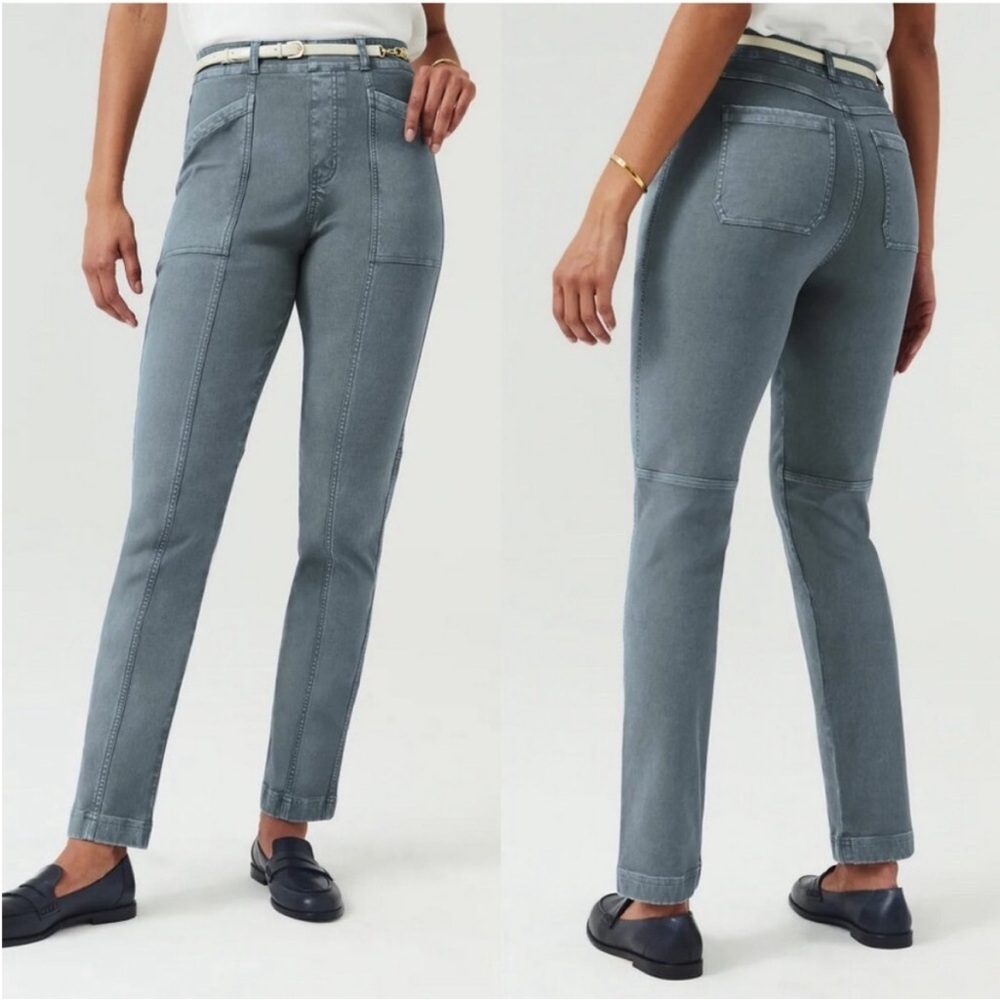 SPANX Stretch Twill Straight Leg Pants in Hazy Blue Grey - size L - NWT